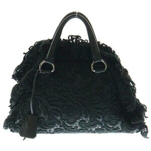 PRADA Boston Bag Handbag Black Lace